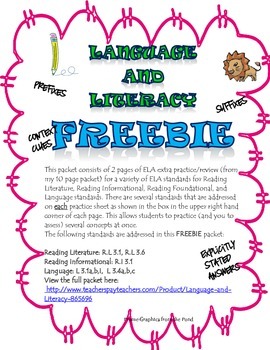 Preview of Language and Literacy FREEBIE