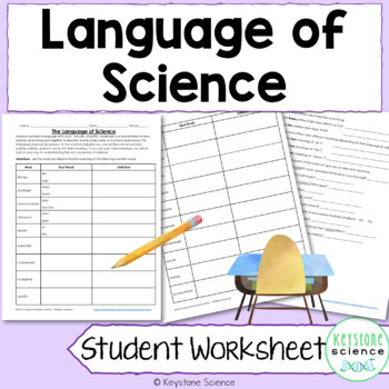Language of Science Worksheet with KEY by Keystone Science | TpT