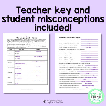 Language of Science Worksheet with KEY by Keystone Science | TpT