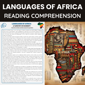 Preview of Languages of Africa Reading Comprehension | African Language Swahili Hausa Zulu