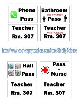 Preview of Lanyard Hall Pass Labels (Science, Math, ELA, and Social Studies Designs)