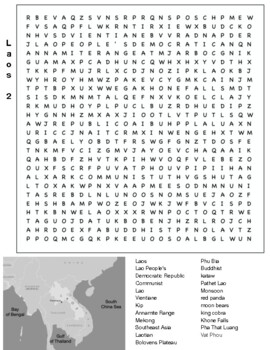 Laos culture, geography, people, nature and fun facts word search