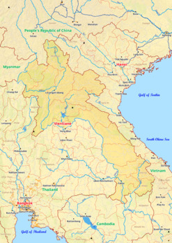 Preview of Laos map with cities township counties rivers roads labeled