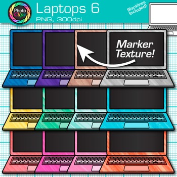 Preview of Laptop Clipart: 13 Bright Rainbow Technology Clip Art, Transparent PNG B&W