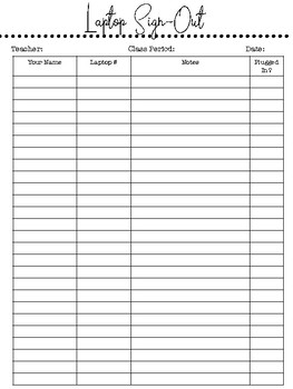 Preview of Laptop Sign-Out Sheet FREE