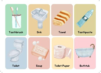 Bathroom Items Vocabulary with images and Flashcards, Download PDF