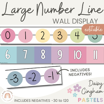 Preview of Large Classroom Number Line Display with Negatives | Daisy Gingham Pastels Math