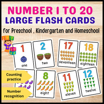 Preview of Large Flash Cards Numbers 1 to 20 for Homeschool, Preschool and Kindergarten