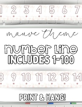 Preview of Large Number Line 1-100, Mauve Theme, Print and Hang Number Line