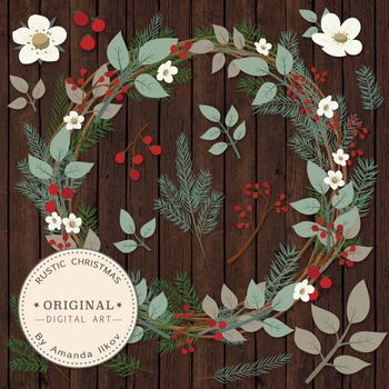 Preview of Large Rustic Pine Wreath Clip Art - 12 Inch Pine Wreath Clipart