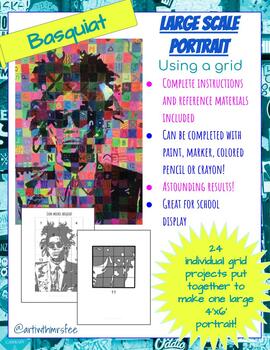 Preview of Large Scale Portrait Using a Grid-Collaborative Art Lesson: Jean-Michel Basquiat