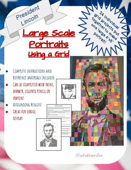 Preview of Large Scale Portrait using a Grid- Collaborative Art Lesson: Abe Lincoln