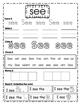 Large Sight Word Pack 5 Games 10 Activities Using 10 Pre Primer Sight Words