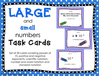 Preview of Large & Small Number Task Cards- powers of 10, exponents and scientific notation