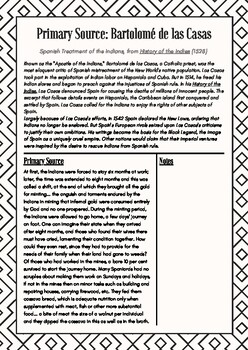 Preview of Las Casas Primary Source Worksheet