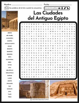 Las Ciudades del Antiguo Egipto Sopa de Letras – Spanish Word Search Puzzle