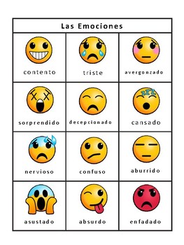 Las Emociones Emojis Bingo -Emotions Vocabulary in Spanish by Meg Coursey