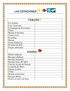 Preview of Las Estaciones - Spanish Seasons- Vocabulary & Writing Prompt