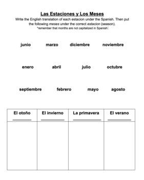 Las Estaciones y Los Meses Worksheet by Clase de Senora B | TPT