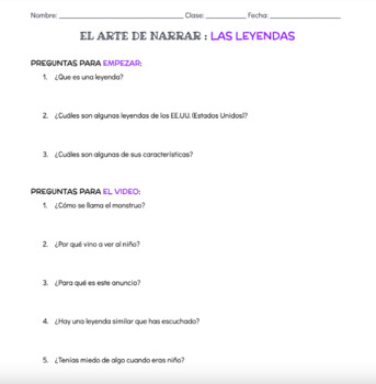 Preview of Las Leyendas - Guided Notes - Introduction to Unit
