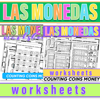 Preview of Las Monedas | Counting Coins Money in Spanish black and white Bundle