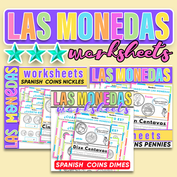Preview of Las Monedas | Spanish Counting Pennies , Dimes & Nickles Coins  Bundle