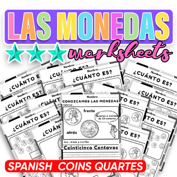 Preview of Las Monedas | Counting Quartes Coins Money in Spanish Black