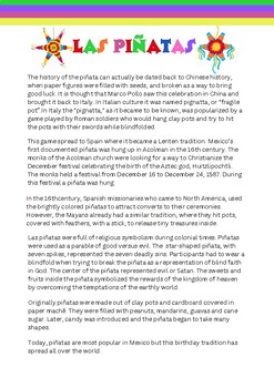 Preview of Las Piñatas- Worksheet de la Historia de La Piñata/Actividad Cultural- Ing./Esp.