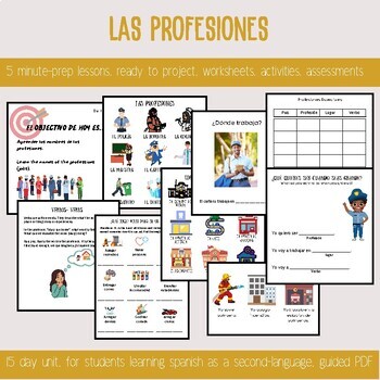 Preview of Las Profesiones/ The professions in Spanish/ 16 day unit