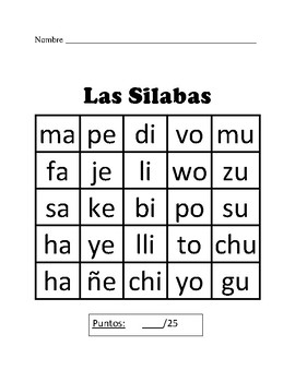 Preview of Las Silabas - Quiz - Test