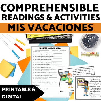 Preview of Las Vacaciones Spanish Vacation Travel Vocabulary Reading Activities Worksheets