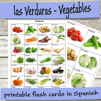 Preview of Las Verduras – Vegetables in Spanish Flashcards Pack