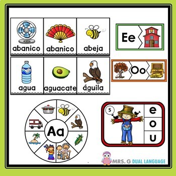 Spanish Vowels Center Activities Las vocales by Mrs G Dual Language