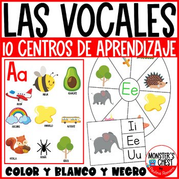 Preview of Vocales 10 centros de lectura Vowels Literacy Centers in Spanish las vocales
