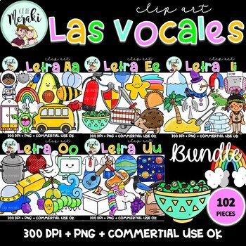 Preview of Las vocales Clip Art BUNDLE. Spanish alphabet Clip Art.