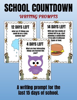 Preview of Last 15 Days of School Writing Prompt Countdown