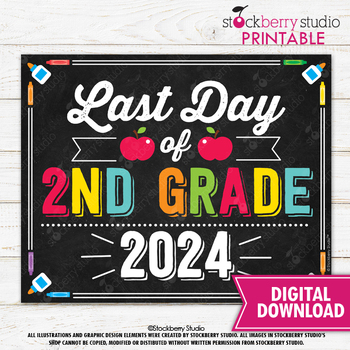 Preview of Last Day of 2nd Grade Sign Second Grade School Chalkboard Printable 2024