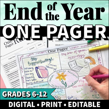 Preview of Fun End of Year One Pager Activities for Middle School & High School Project