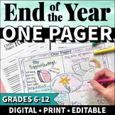 Fun End of Year One Pager Activities for Middle School & H
