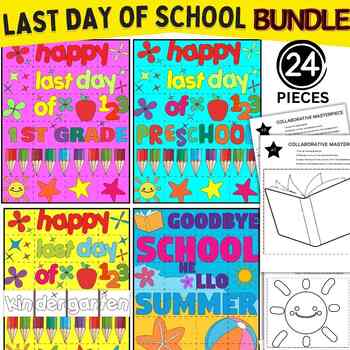 Preview of Last Day of School End of Year Mural Project Collaborative Posters Craft BUNDLE