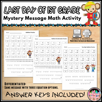 Preview of Last Day of First Grade Math Mystery Message End of Year Activity