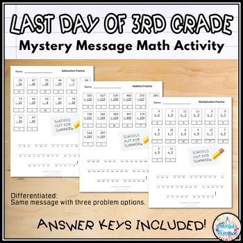 Preview of Last Day of Third Grade Math Mystery Message End of Year Activity