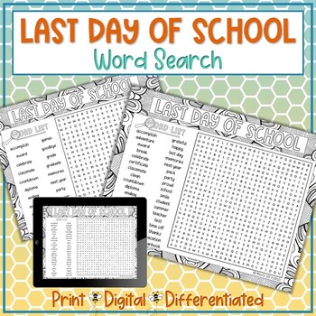 Preview of Last Day of School Word Search Puzzle Activity - End of Year Word Search