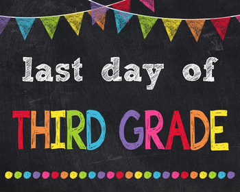 Preview of Last Day of Third Grade Sign Printable End of Year Chalkboard Poster Photo Prop