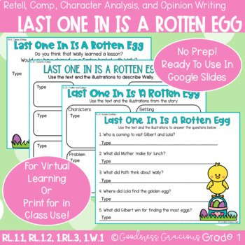 Preview of Last One In Is A Rotten Egg Retell, Comp., Character Analysis, and Writing