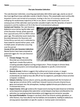 Late Devonian Extinction Event - Reading Passage x10 Questions | TPT