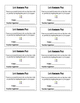 Preview of Late Homework Pass - Math - Printable
