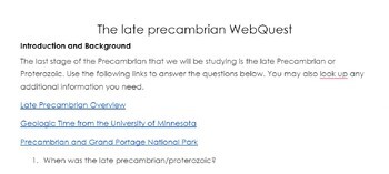 Preview of Late Precambrian Geology Webquest