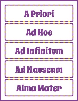 Preview of Printable Latin Vocabulary Word Wall Bulletin Board