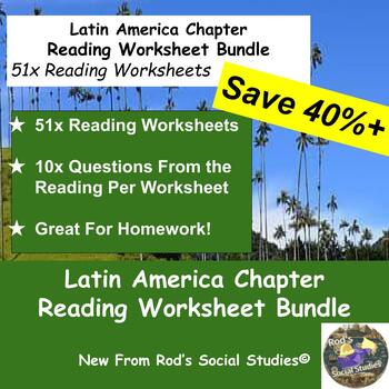 Preview of Latin America Chapter Reading Worksheet Bundle **Editable**